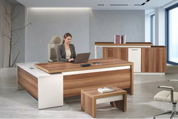 Complete office furniture corner desk 3-piece wood brown office furniture