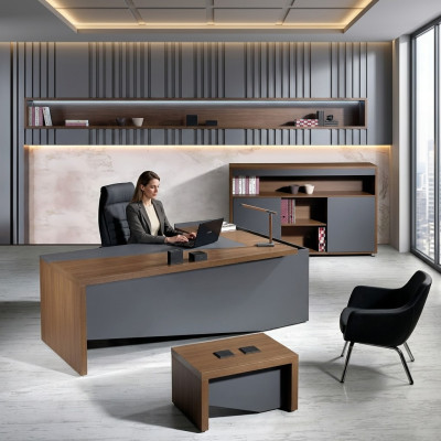 Classic Complete Home Office Furniture Gray Corner Desk 3-piece Wood