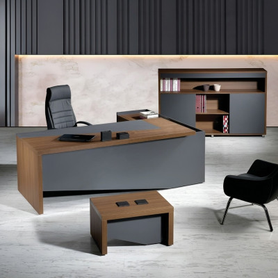 Classic Complete Home Office Furniture Gray Corner Desk 3-piece Wood