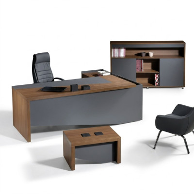Classic Complete Home Office Furniture Gray Corner Desk 3-piece Wood