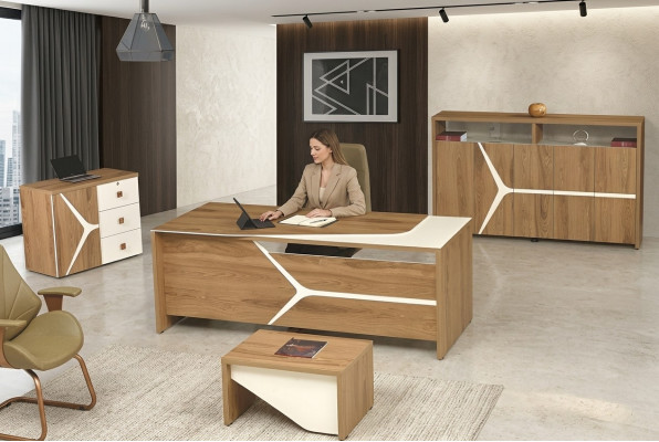 Modern complete office desk office desk set 4-piece wood brown