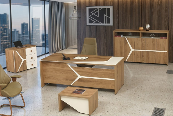 Modern complete office desk office desk set 4-piece wood brown
