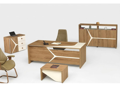 Modern complete office desk office desk set 4-piece wood brown
