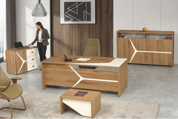 Complete office desk office desk set 4-piece wood brown modern