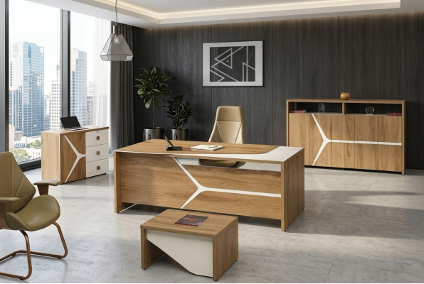 Complete office desk office desk set 4-piece wood brown modern