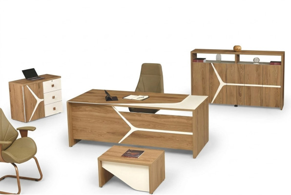 Complete office desk office desk set 4-piece wood brown modern
