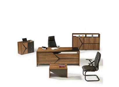 Office furniture desk complete 4-piece wood brown office furniture