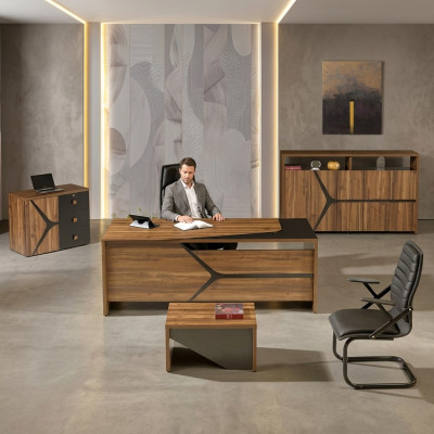 Complete office furniture set desk 4-piece wood brown office furniture