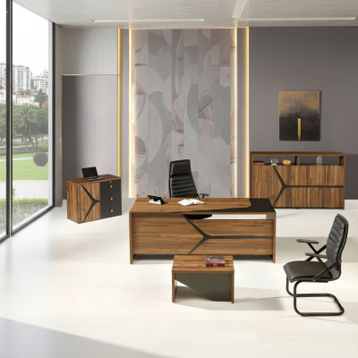 Complete office furniture set desk 4-piece wood brown office furniture