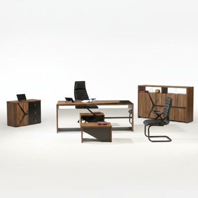 Complete office furniture set desk 4-piece wood brown office furniture