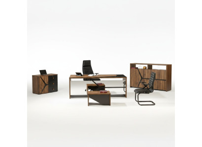Complete office furniture set desk 4-piece wood brown office furniture