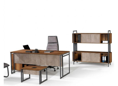 Corner office desk complete office desk set 3-piece wooden office furniture brown