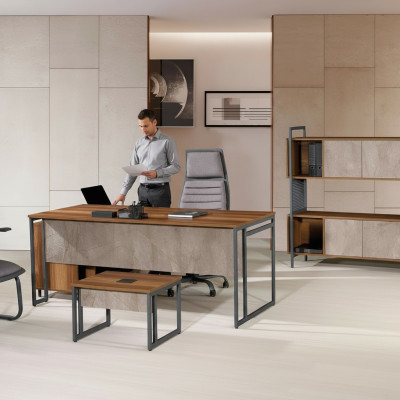Classic complete study furniture brown corner desk 3-piece wood