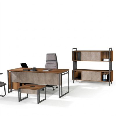 Classic complete study furniture brown corner desk 3-piece wood