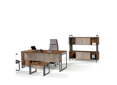 Classic complete study furniture brown corner desk 3-piece wood