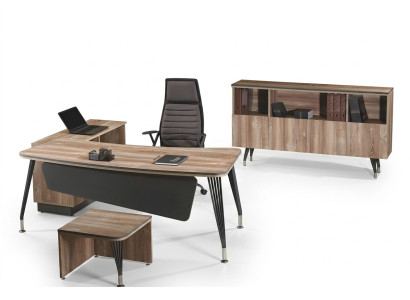 Set Office Corner Desk Office Desk Set 3-piece Wood Office Furniture Brown
