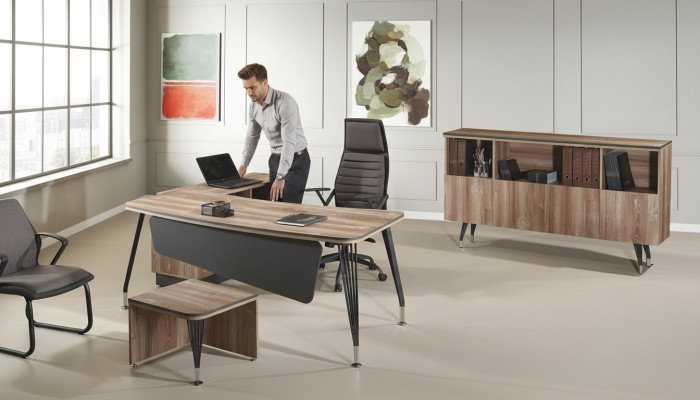 Study furniture complete office corner office desk office 3-piece wood brown set