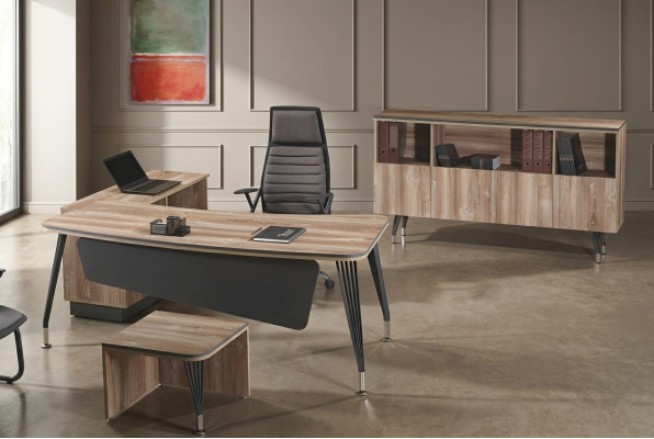 Study furniture complete office corner office desk office 3-piece wood brown set