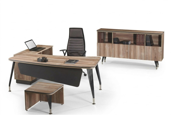 Study furniture complete office corner office desk office 3-piece wood brown set
