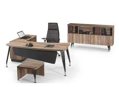 Study furniture complete office corner office desk office 3-piece wood brown set