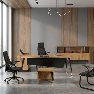 Classic Corner Office Desk Complete Office Furniture Brown 3-piece Wood