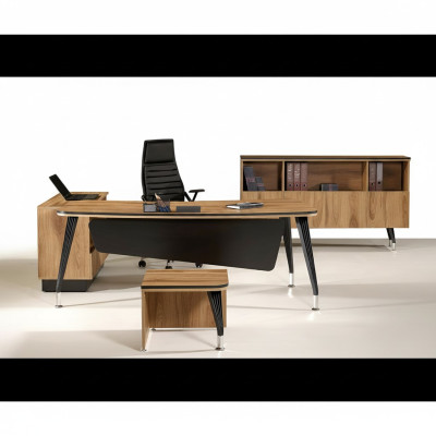 Classic Corner Office Desk Complete Office Furniture Brown 3-piece Wood