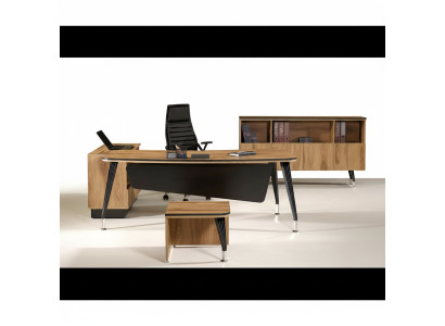 Classic Corner Office Desk Complete Office Furniture Brown 3-piece Wood