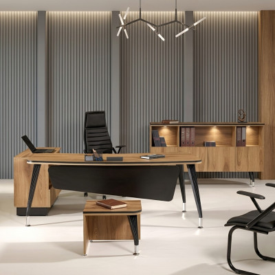 Corner office desk study furniture complete office 3-piece wood brown set