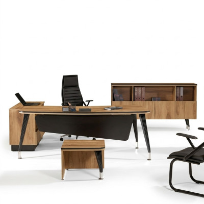 Corner office desk study furniture complete office 3-piece wood brown set