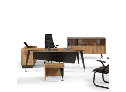Corner office desk study furniture complete office 3-piece wood brown set