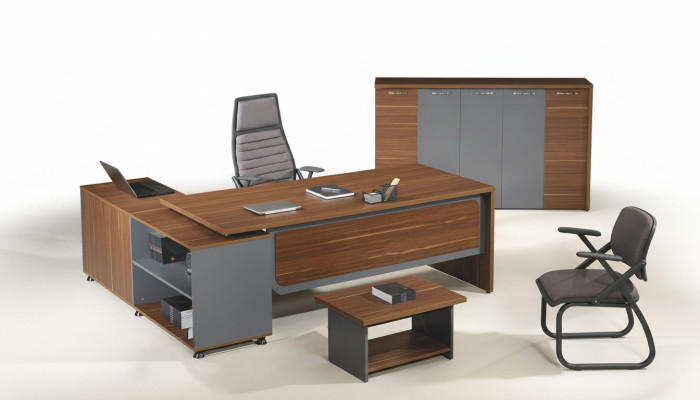 Group Corner Office Desk Complete Office Desk Set 3-piece Wood Office Furniture Brown