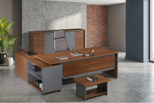 Office Suite Corner Office Desk Office Desk Set 3-piece Wood Office Furniture Brown