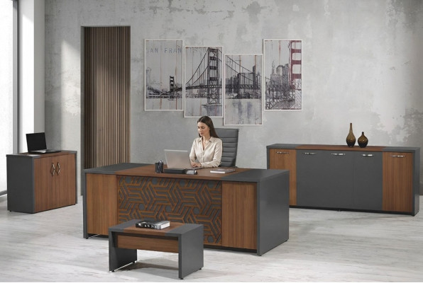 Complete office office desk office furniture desk set 4-piece wood brown office