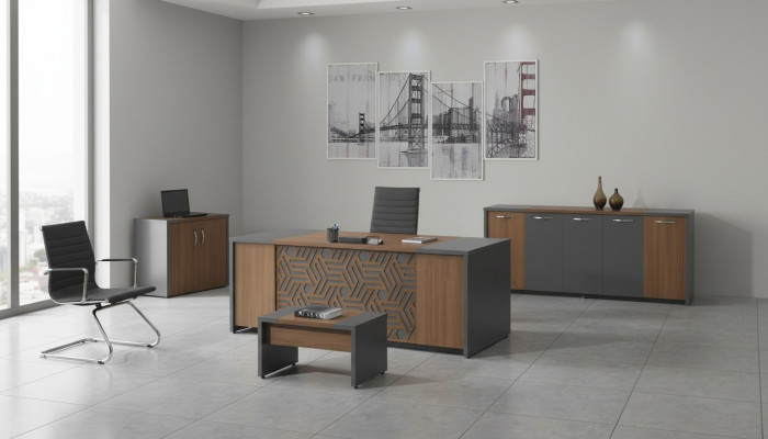 Complete office office desk office furniture desk set 4-piece wood brown office