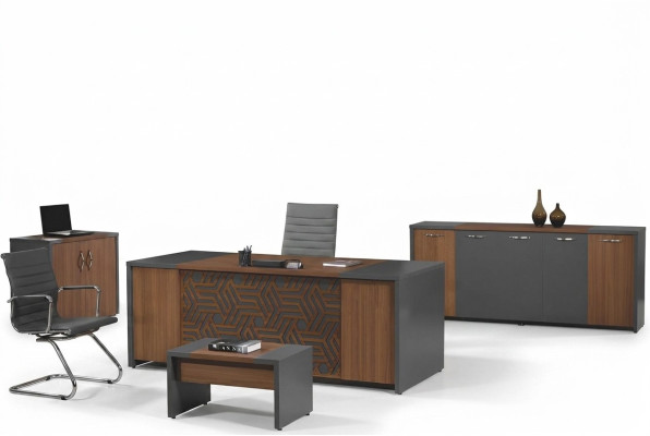 Complete office office desk office furniture desk set 4-piece wood brown office