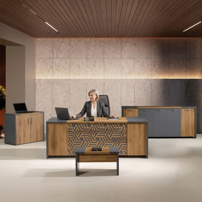 Complete office furniture desk office table set 4-piece wood brown