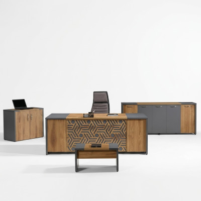 Complete office furniture desk office table set 4-piece wood brown