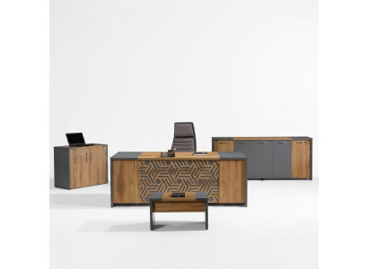 Complete office furniture desk office table set 4-piece wood brown