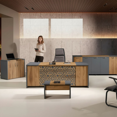 Office study furniture complete office desk 4-piece wood brown set