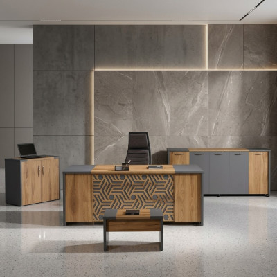 Office study furniture complete office desk 4-piece wood brown set