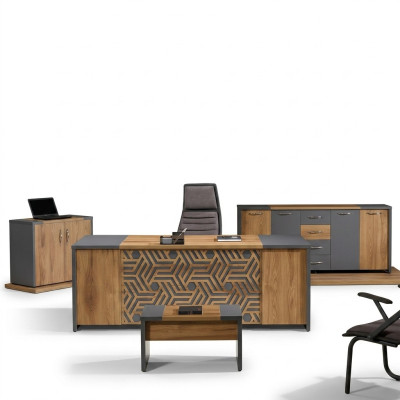 Office study furniture complete office desk 4-piece wood brown set