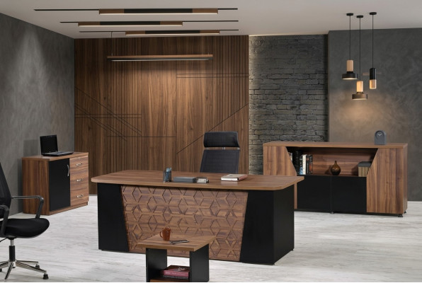Office Desk Set 4-piece Wood Office Furniture Brown