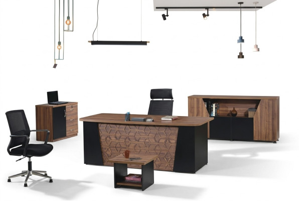 Office Desk Set 4-piece Wood Office Furniture Brown