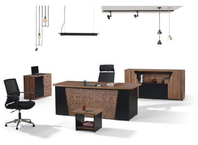 Office Desk Set 4-piece Wood Office Furniture Brown