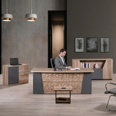 Complete Office Office Furniture Desk Office Office Table Set 4-Piece Wood Brown