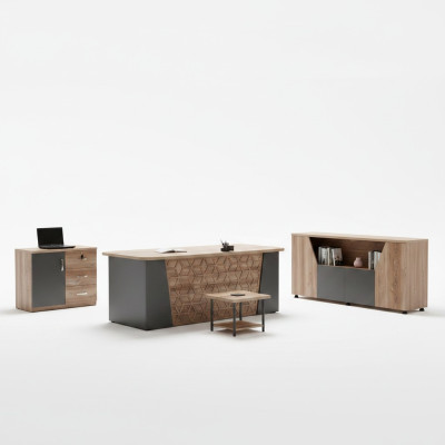 Complete Office Office Furniture Desk Office Office Table Set 4-Piece Wood Brown