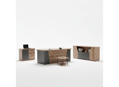 Complete Office Office Furniture Desk Office Office Table Set 4-Piece Wood Brown