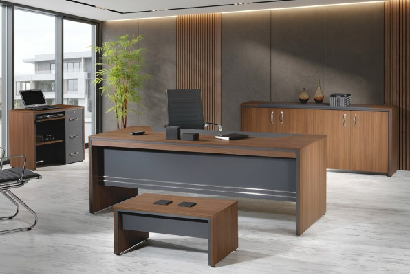 Office furniture set complete office desk set 4-piece wood brown office