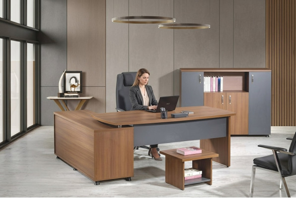 Corner office desk study room furniture complete office office 3-piece wood brown set