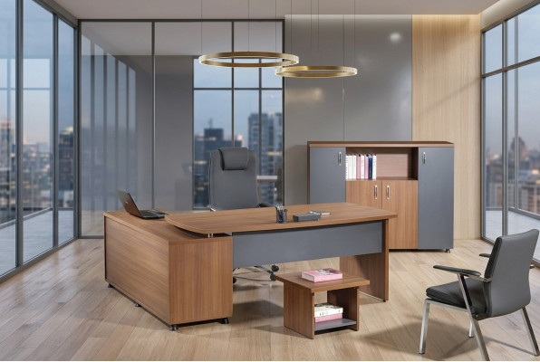 Corner office desk study room furniture complete office office 3-piece wood brown set